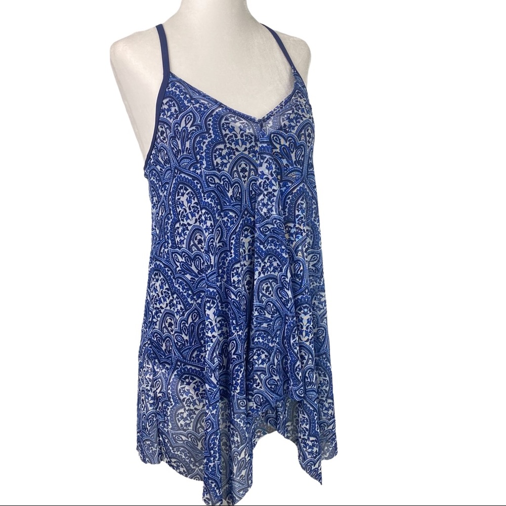 Beach House Mesh Layer Flayaway Blue Paisley Underwire Swimdress